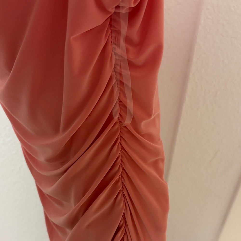 Windsor Coral Ruched Slip Midi Dress - Picture 3 of 3